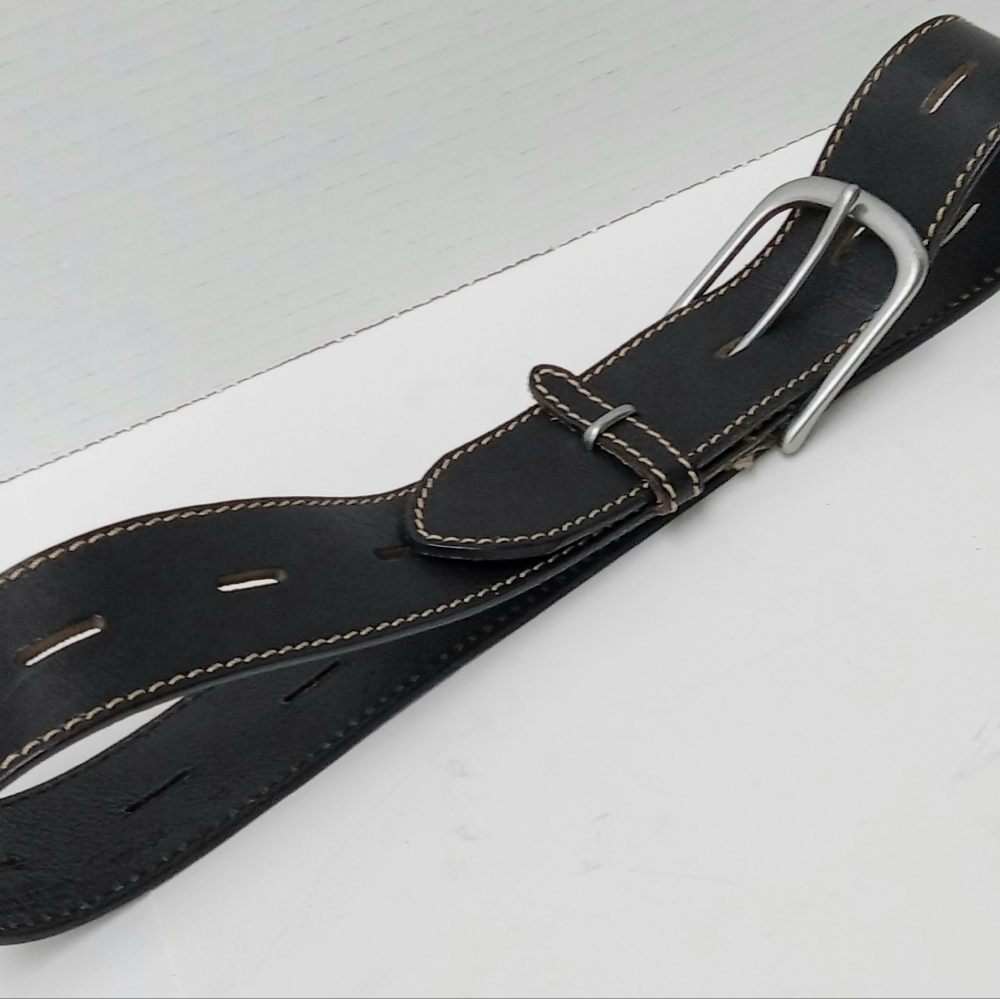 Banana Republic Italian Black Leather Belt Silver Metal Buckle XS